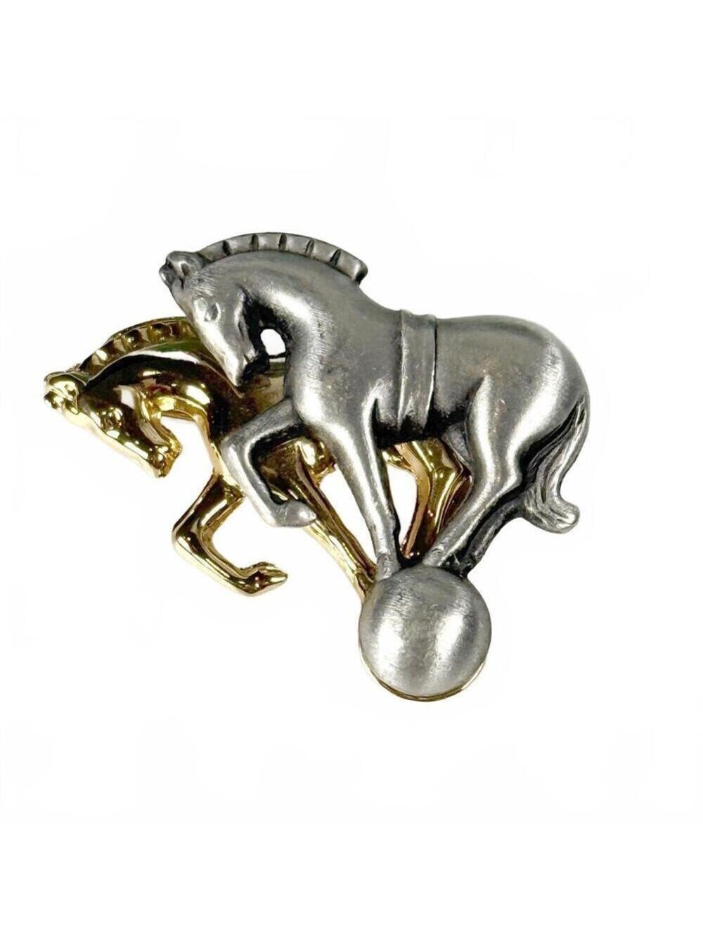 Vintage Canada Two Tone Circus Horse Brooch Pin Gold Silver Tone Signed